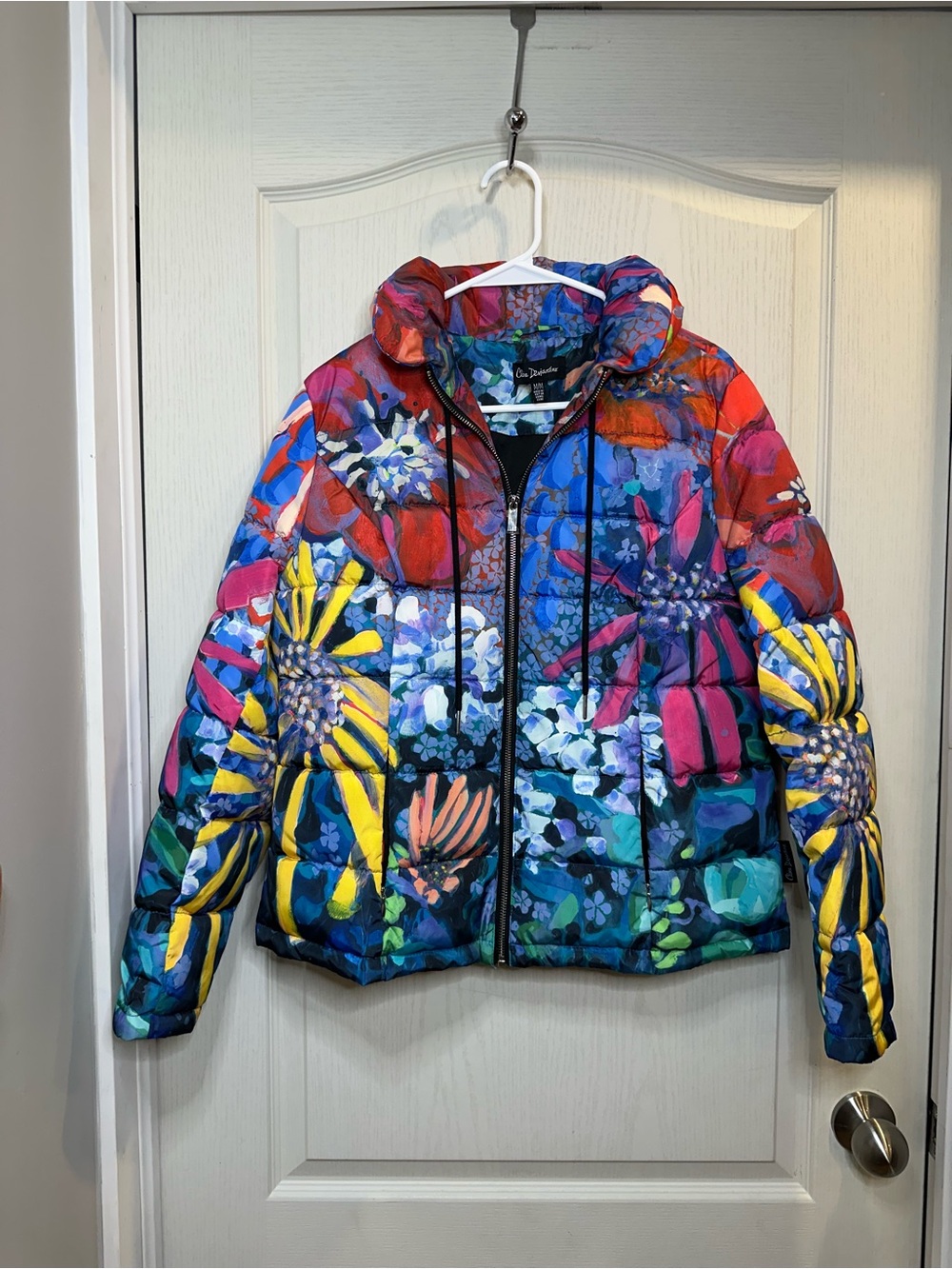 Claire Desjardins Vivid Abstract Floral Puffer Coat Multicolor Art-To-Wear M